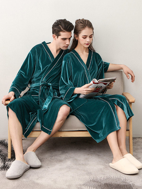 Comfortable Solid Bandage V-Neck Pajama Robe