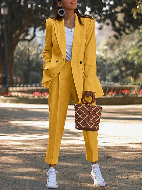 Two Pieces Long Sleeve Blazer Office Work Business Pant Set Outfit Suit