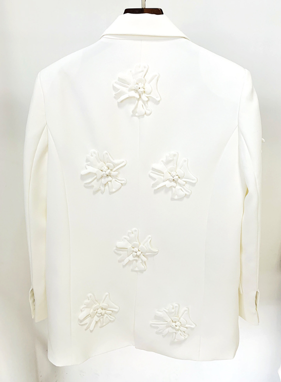 Flower-Embellished Solid Color Long Sleeves Lapel Outerwear Blazer