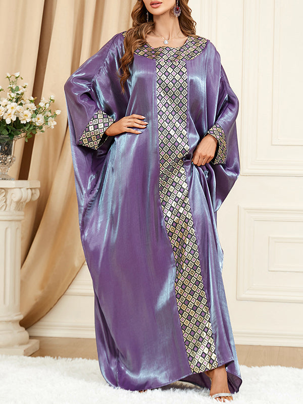 Muslim Printed Split-Joint Batwing Sleeves Loose Muslim Abaya Maxi Dresses