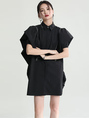 Original Solid Color Detachable Falbala Black Mini Dress