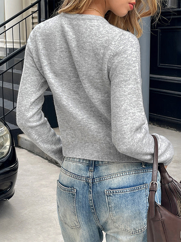 Solid Color Split-Joint Long Sleeves Round-neck Sweater Tops Pullovers
