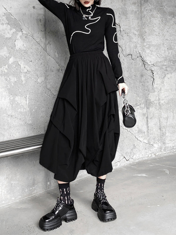 Irregularity Wide Leg Solid Color Elastic Waist Cropped Pants