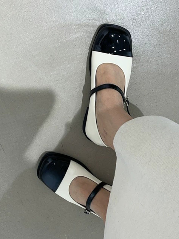 Round Cut Split-Joint Square-Toe Low Heels Flats Flat Shoes