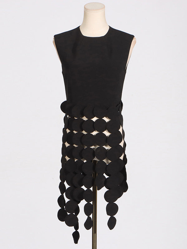 Polka-Dot Solid Color Split-Joint Tasseled Sleeveless Round-Neck Vest Top
