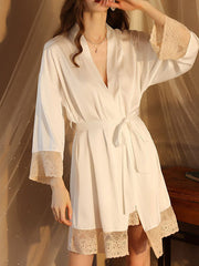 Breathable Flexible Smooth Split-Joint Long Sleeves Loose Deep V-Neck Robes