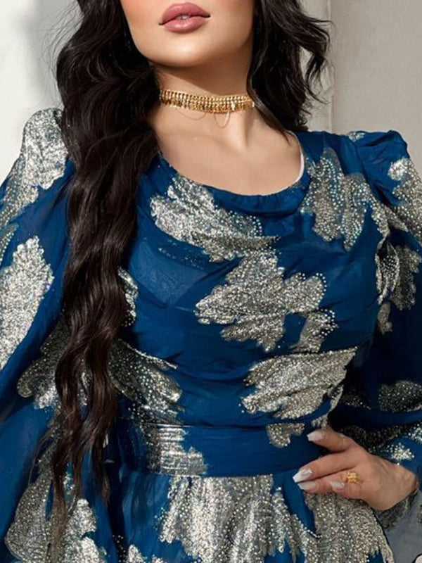 Floral Printed Split-side Flared Sleeves Maxi Dresses Evening Dresses