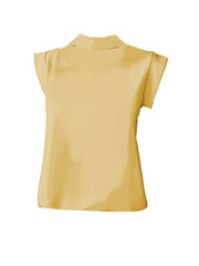 Pleated Solid Color Loose Sleeveless Mock Neck T-Shirts Tops