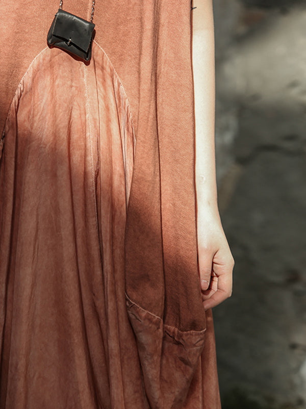 Pleated Split-Joint Loose Sleeveless Round-neck Maxi Dresses