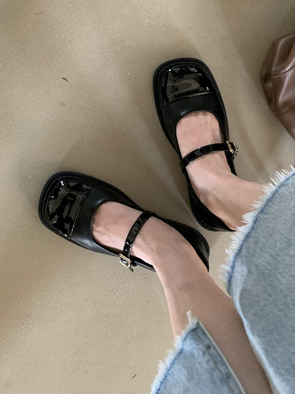 Round Cut Split-Joint Square-Toe Low Heels Flats Flat Shoes