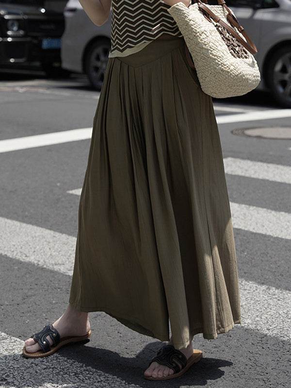 Pleated Solid Color Split-Joint High Waisted Wide Leg Pants