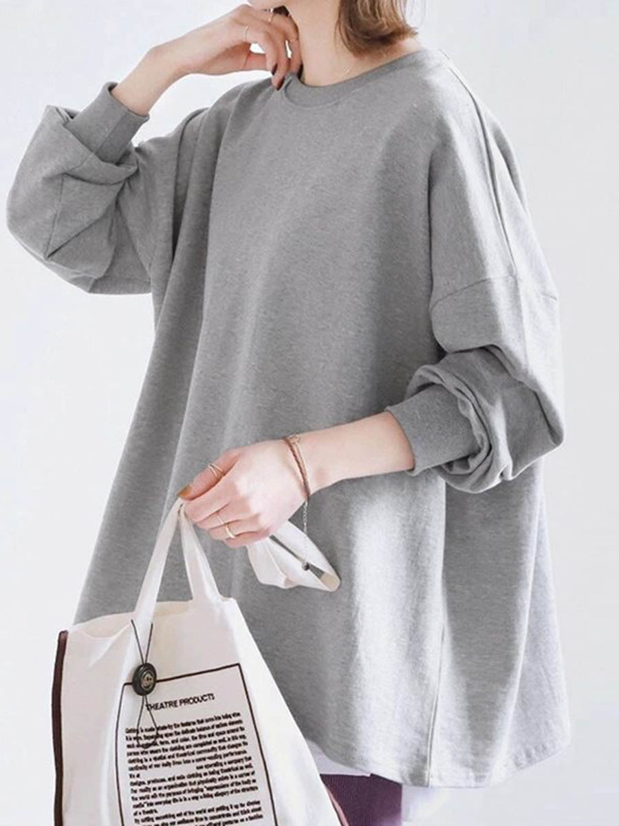 Solid Color Long Sleeves Loose Sweatshirt Tops