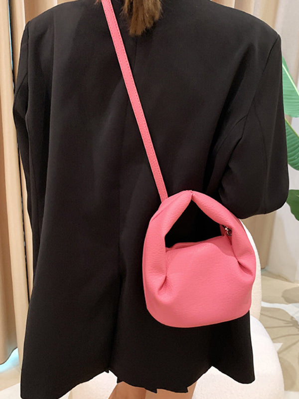 Adjustable Pleated Pockets Solid Color Crossbody Handbags
