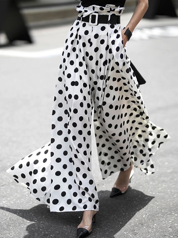 Original Wide Legs Polka-Dot Pleated Casual Pants