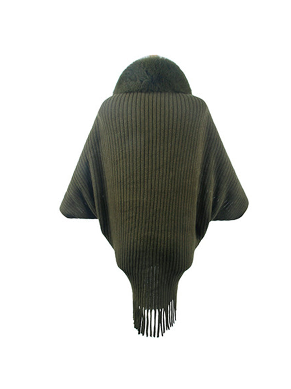 Solid Color Tasseled Batwing Sleeves Loose Cardigan Coats