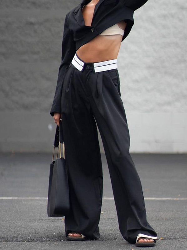 Split-Joint High Waisted Wide Leg Trousers Casual Pants Bottoms