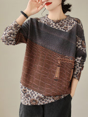 Printed Long Sleeves Loose Round-Neck Sweater Tops Pullovers