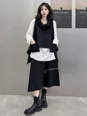 Pockets Solid Color Irregularity Loose Heaps Collar Vest Top T-Shirts