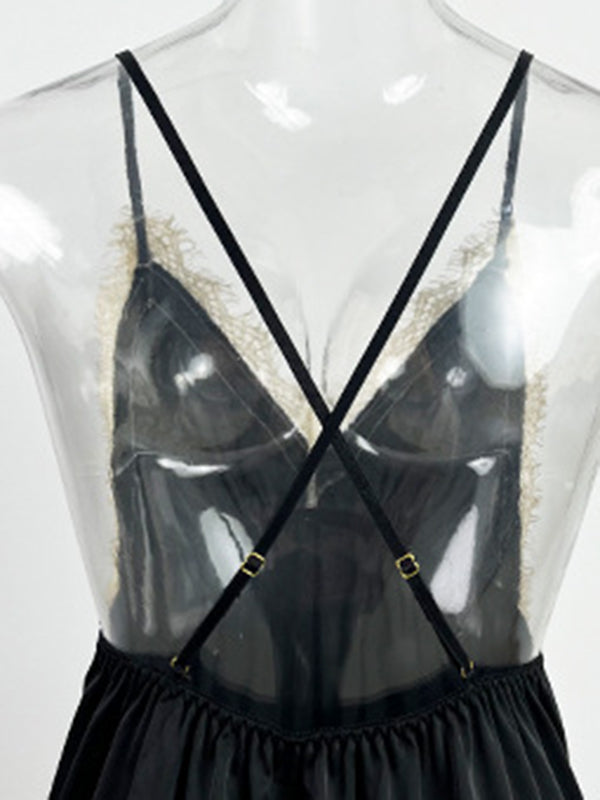 Backless Lacy Split-Joint Sleeveless Spaghetti-Neck Intimates&Pajamas