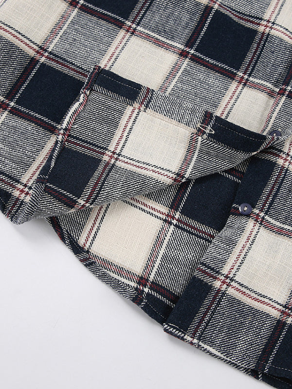 Plaid Split-Joint Long Sleeves Loose Lapel Blouses&Shirts Tops