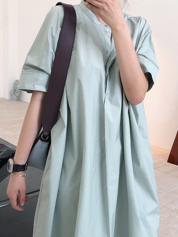 Original Solid Round-Neck Shirt Dress