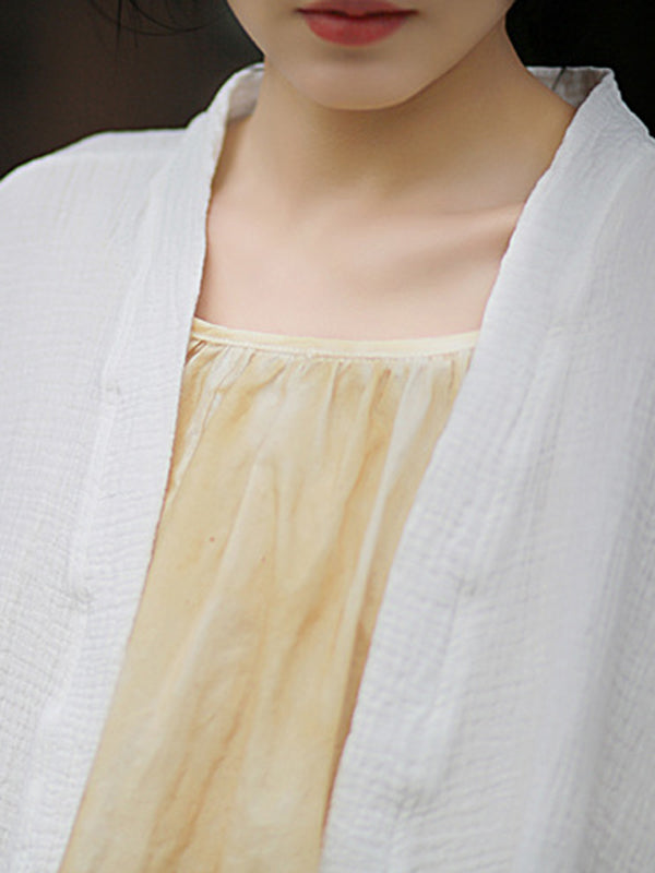 Pleated Solid Color Split-Joint Batwing Sleeves Loose Cover-Ups Tops