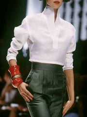 Solid Color Long Sleeves Loose High Neck Blouses&Shirts Tops