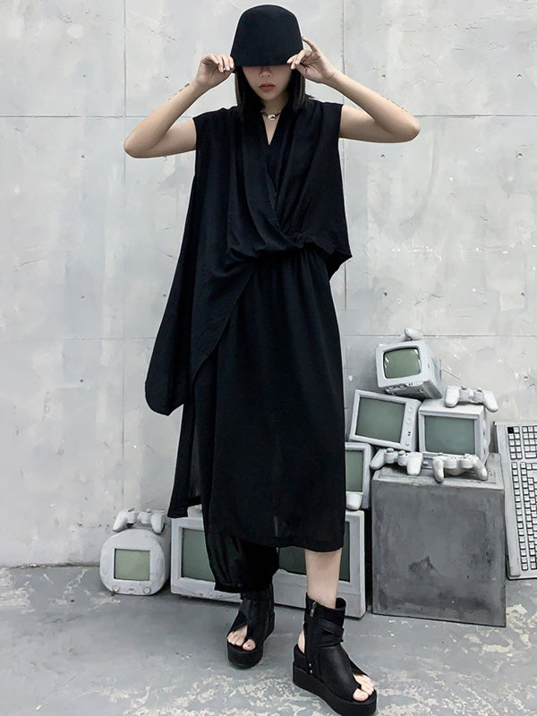 Stylish Cool Girl Asymmetric V-Neck Batwing Sleeves Shirts Tops