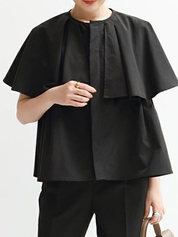 Falbala Loose Short Sleeves Round-neck Blouses&shirts Tops