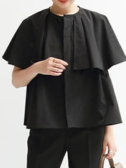 Falbala Loose Short Sleeves Round-neck Blouses&shirts Tops