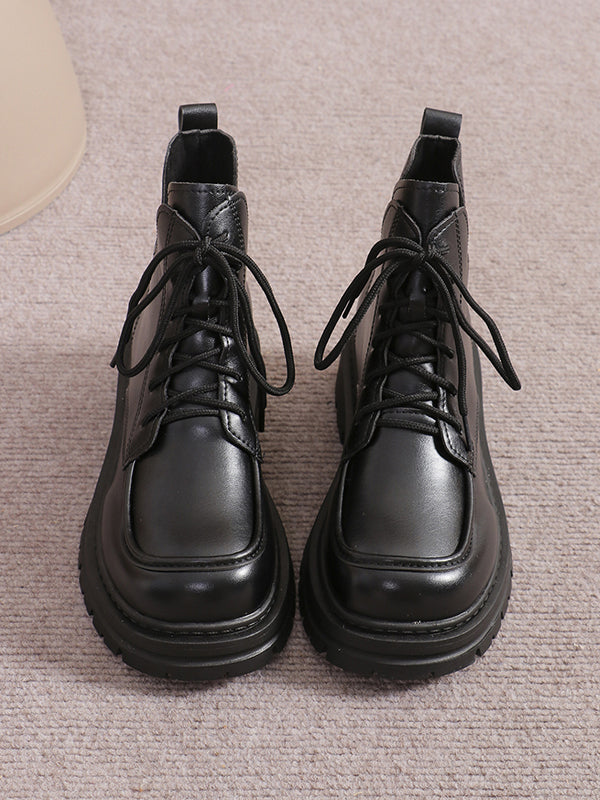 Lace-Up Round-Toe Split-Joint Platform Shoes Boots