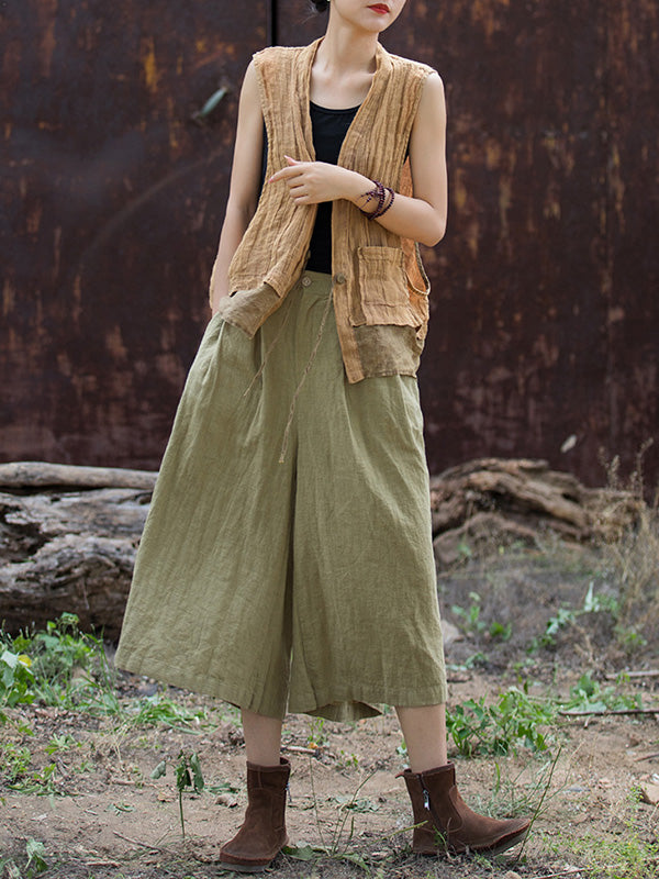 Pleated Split-Joint High Waisted Loose Trousers Pants