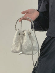 Urban Solid Color Checkered Chain Bucket Messenger Bags