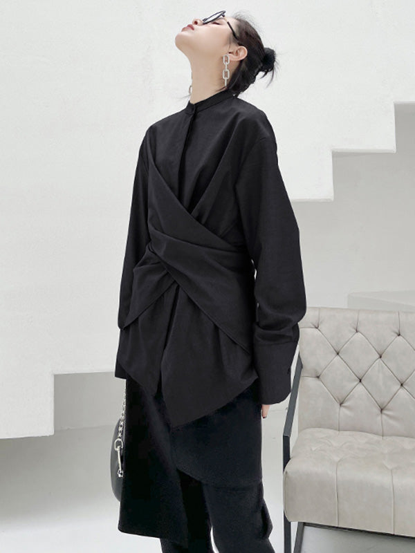 Light Maturity Irregular Stand Collar Long Sleeve Shirt