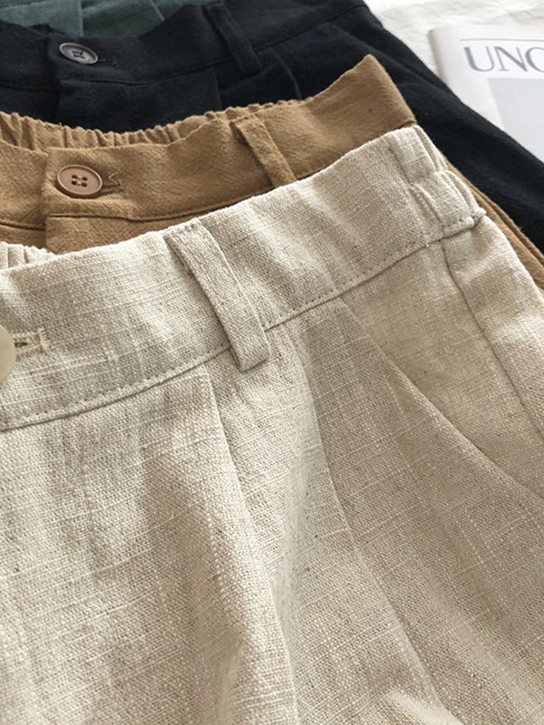 Elasticity Pleated Solid Color Loose Wide Leg Shorts