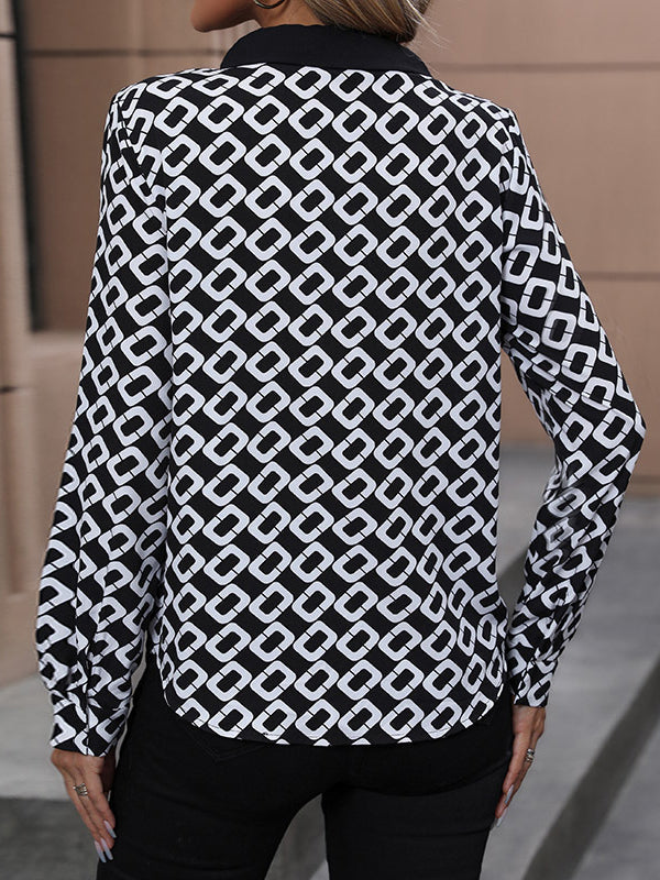 Printed Long Sleeves Loose Lapel Blouses&Shirts Tops