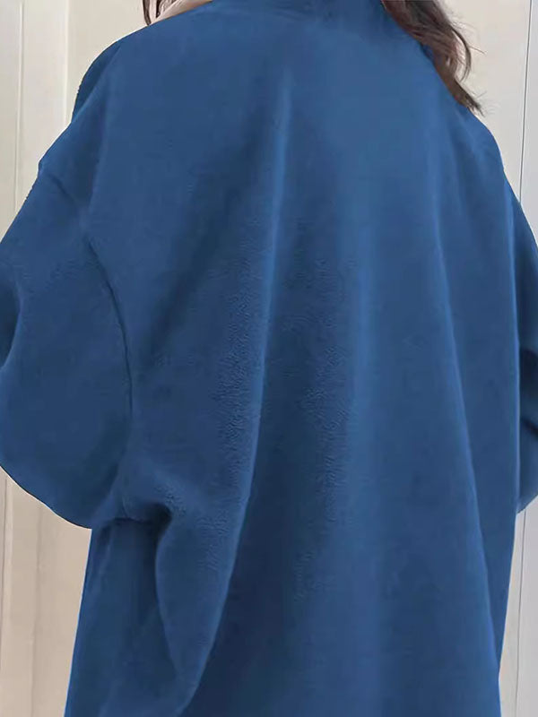 Split-Joint Zipper Long Sleeves Loose Lapel Sweatshirt Tops