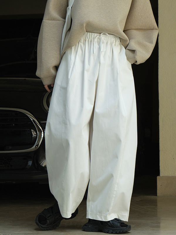 Casual Loose Wide Leg Elastic Waist Solid Color Pants