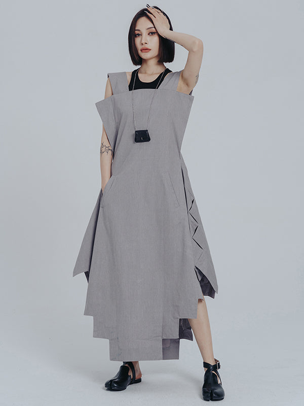Casual Loose Sleeveless Irregular Gray Maxi Dress