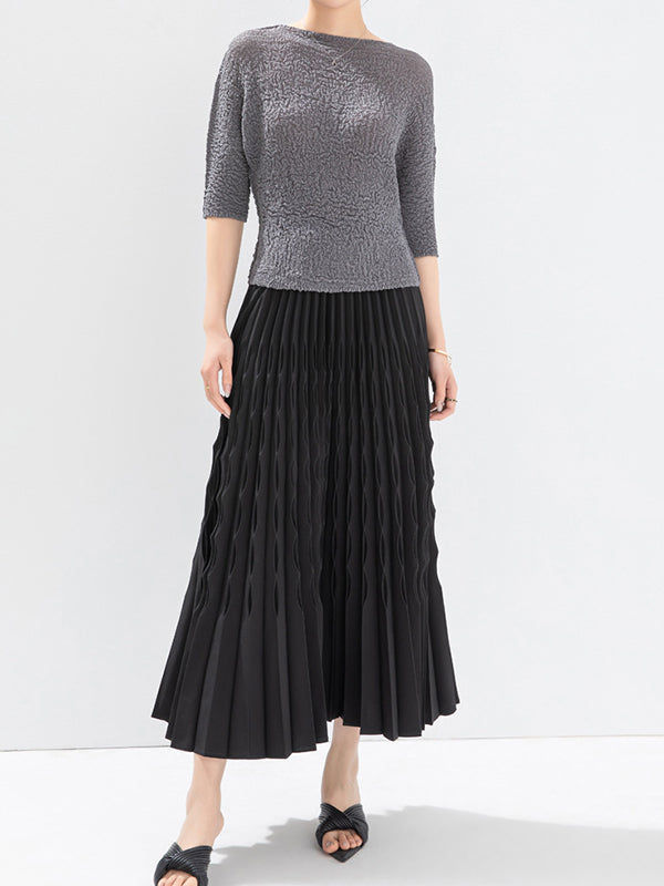 Elasticity Pleated Solid Color Loose Skirts