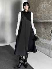 Asymmetric Buttoned Solid Color Split-Joint Irregularity Loose High Neck Midi Dresses
