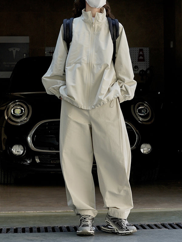 High-Waisted Pleated Solid Color Loose Wide Leg Trousers Casual Pants Bottoms