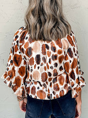 Contrast Color Pleated Split-Joint Long Sleeves Loose V-neck Blouses&shirts Tops