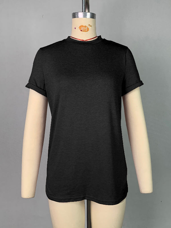 Solid Color Short Sleeves Round-neck T-Shirts Tops