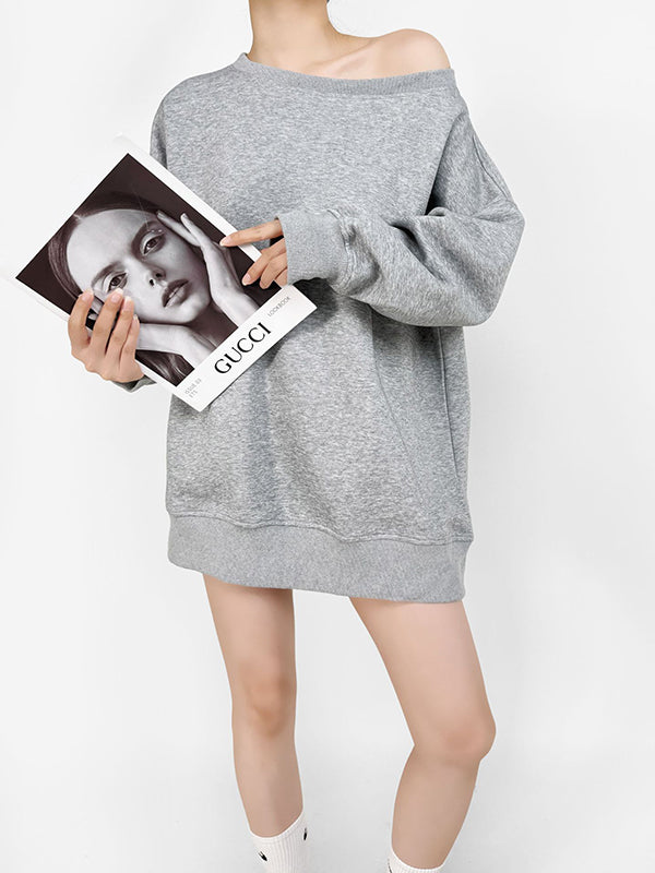 Solid Color Split-Joint Long Sleeves Loose Round-neck Sweatshirt Tops