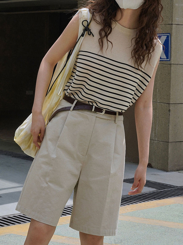 Striped Loose Sleeveless Round-neck Vest Top