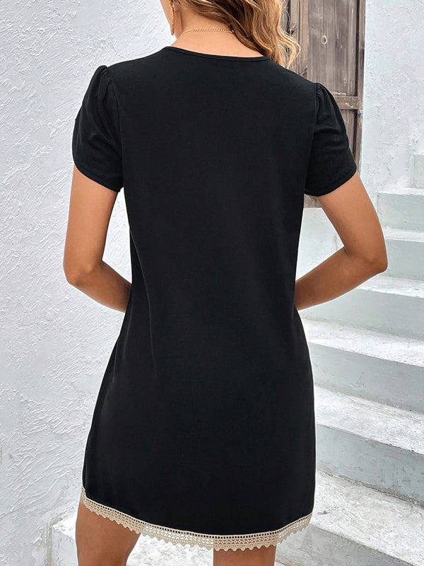 Split-Joint A-Line High Waisted V-Neck Mini Dresses