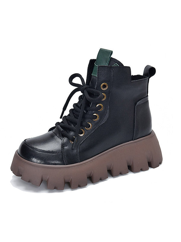 Vintage Cow Leather Platform Shoes Boots