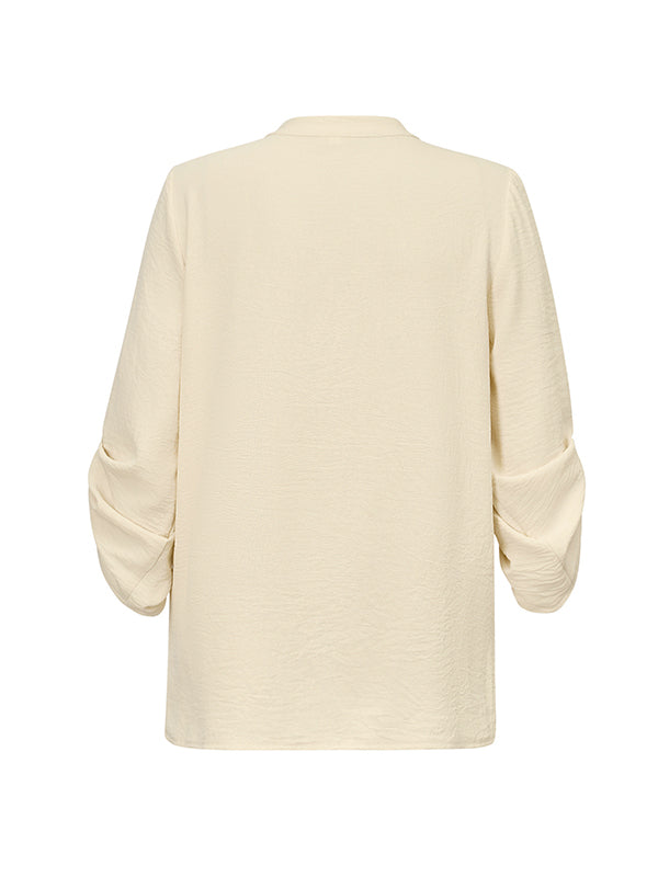 Asymmetric Buttoned Solid Color Long Sleeves Loose V-Neck Blouses&Shirts Tops