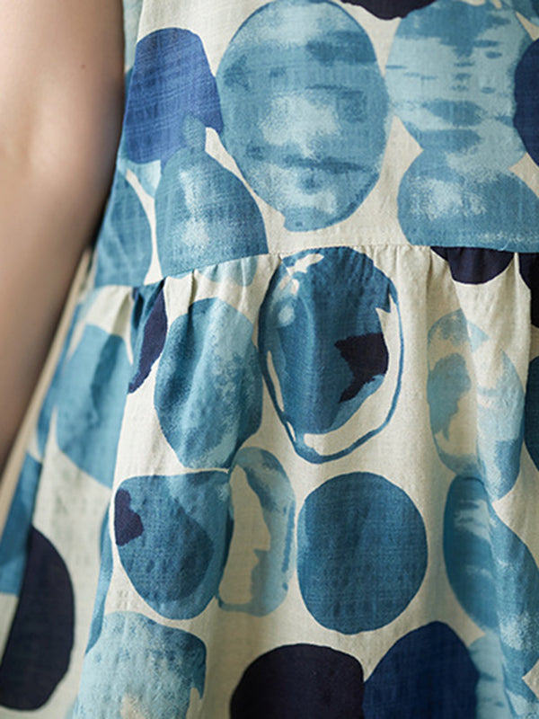 Pleated Printed Split-Joint Loose Sleeveless Spaghetti-Neck Midi Dresses